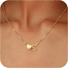 Gold Initial Necklaces for Women, 18K Gold Plated Heart Letter A-Z Initial Neckl