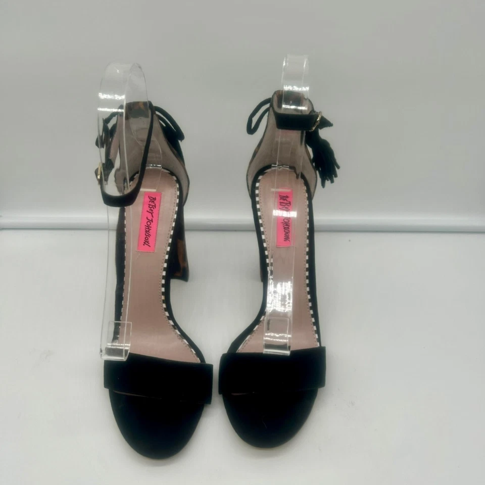 Betsey Johnson Rakko Leopardo Tacones Bloque Mujer 9.5 Negro Marrón Hebilla al Tobillo Foto 4 de 4