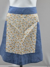 Vintage Floral Waist Apron Yellow Blue Two Pocket Cottagecore Farmhouse Cook