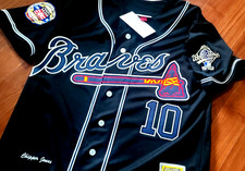 BLACK! Atlanta Braves #10 CHIPPER JONES C classic Stitched Dual patch Jersey XL