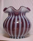 4 1/4" Fenton PLUM OPALESCENT Color Art Glass Rib Optic Pattern Crimped Top Vase