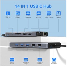 14-in-1 USB C Docking Station for Dell/HP/Lenovo/Surface