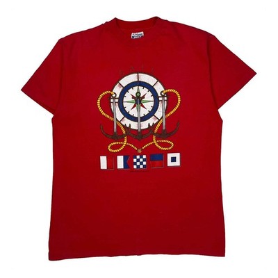 Hanes T-Shirt mit maritimem Motiv Einzelnaht - XL rot Baumwolle