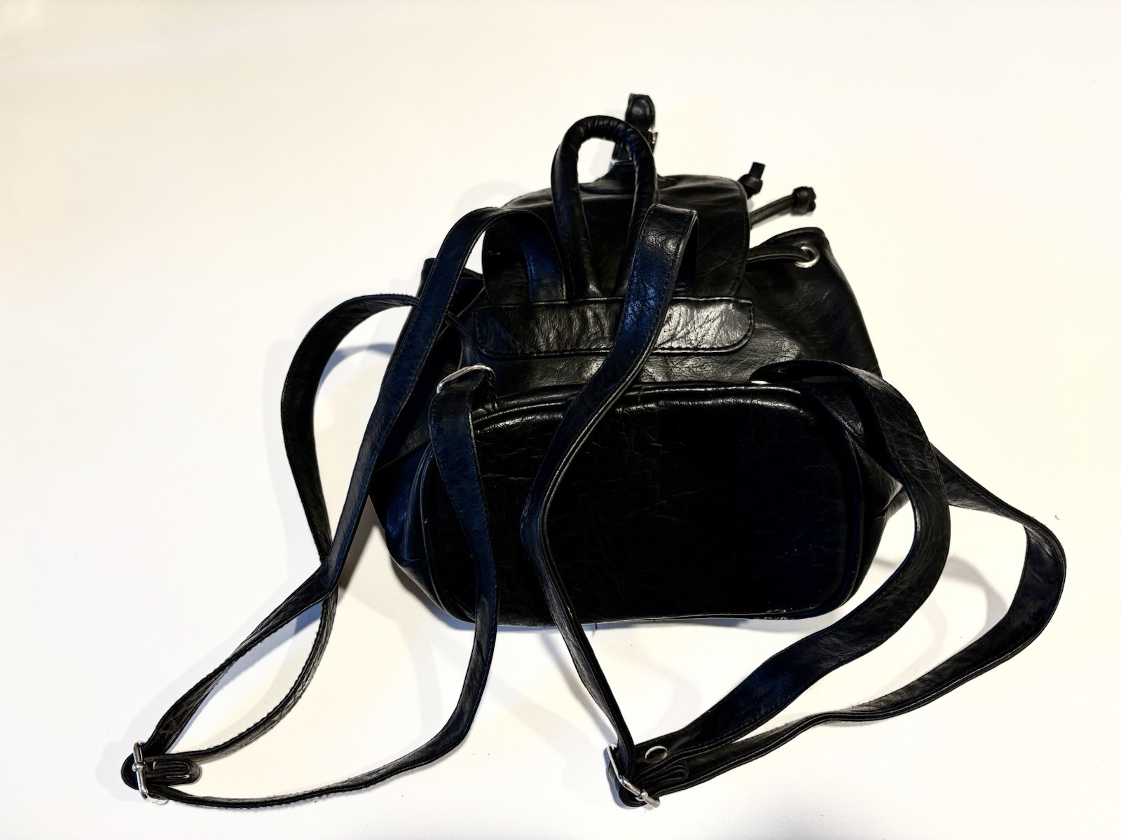 Small Black Leather Drawstring Backpack - image 5