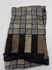 ECHO Silk Scarf Checker Black Brown Rectangle Hand Rolled Art Deco Office Career