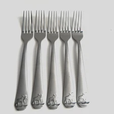 5 Cambridge WOODLODGE Stainless Steel Dinner Forks Wood Lodge MOOSE Satin 8"