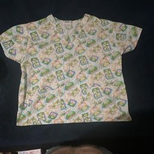 Crest Cotton XL Frog Print Scrub Top Style 3108 Unisex Medical Animal Pattern