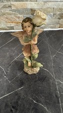 Vintage Fairy Ornament Holding A White Rose Figurine