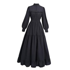Victorian Dress for Women Long Sleeve Edwardian Dress Medium Dark Black