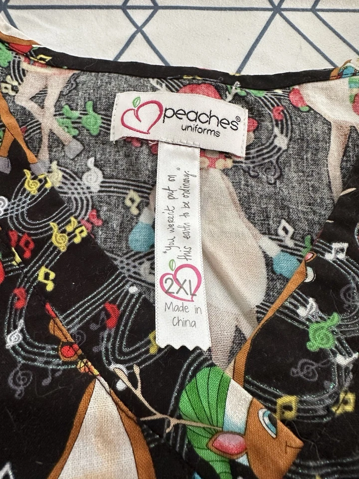 2XL Peaches Dancing Reindeer Christmas Scrub Top Sparkles (fits more like XL) - Image 2 of 4