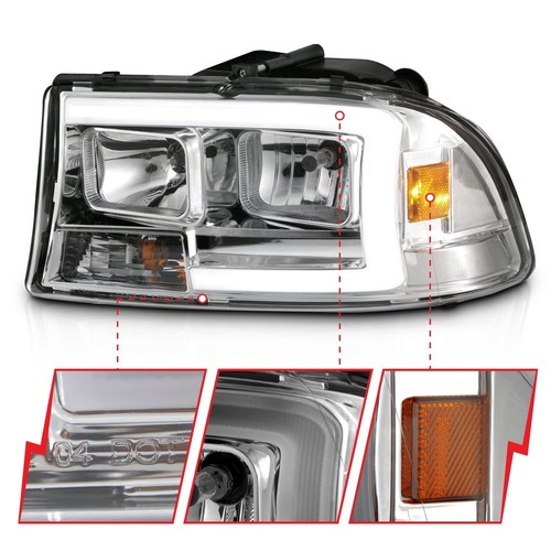 1997-2004 Dodge Dakota 1998-2003 Durango LED C Bar Headlights Chrome - Picture 5 of 8