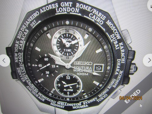 SEIKO COUTURA MEN'S WATCH WORLD TIMER ALARM CHRONO S/S ORIGINAL JAPAN SPL001 NEW