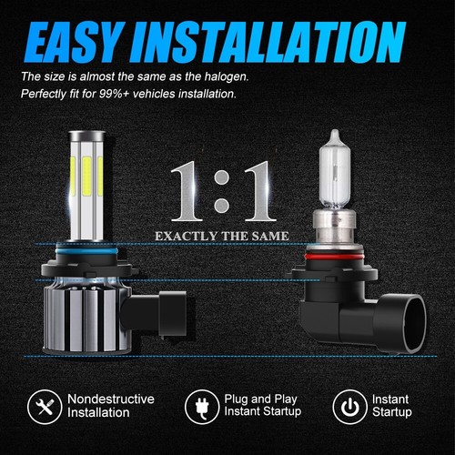 2x 6-sides 9006 HB4 LED Headlight Globes 38400LM 6000K High/Low Beam White Bulbs - Picture 8 of 12