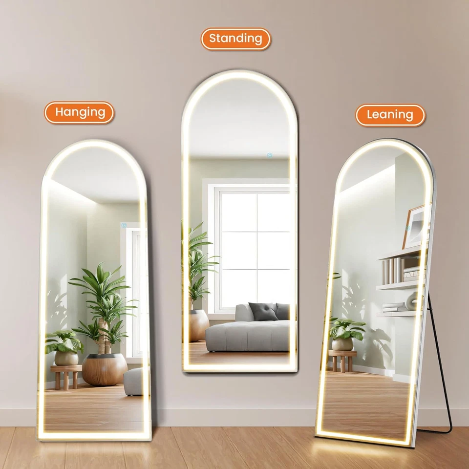 71"x26" Arched Mirror Full Length LED Light Free Standing Floor Mirror Full Body - Image 2 of 4