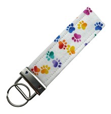 Multicolor Paw Print Key Chain, Dog Key Fob, Fabric Cat Keychain