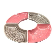 Vtg California Pottery Pink & Gray Lazy Susan Tidbit Trays Set Of 4 MCM L77