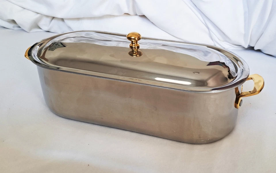 Bräter SPRING Goldstar GL, Deckel Sieb Edelstahl Goldgriffe Fisch 35 x 15x 10cm - Bild 2 von 4