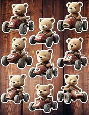 Race Car Bear Viny Die Cut Stickers Set Scrapbooking Laptop Waterbottle