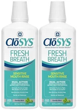 CloSYS Sensitive Mouthwash, 32 Ounce, 2 Count, Gentle Mint Alcohol Free Dye Free