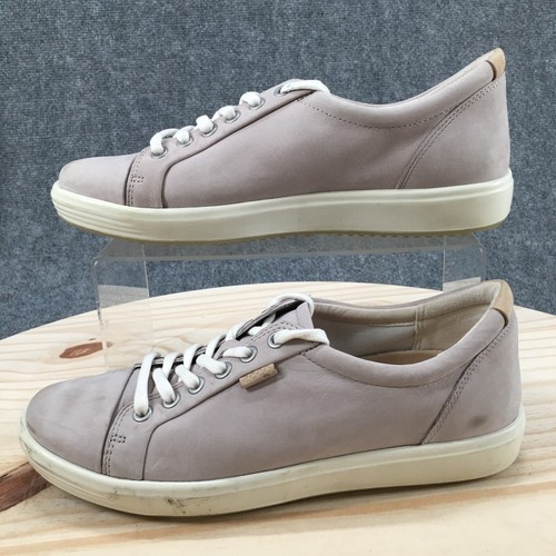 Ecco Shoes Womens 39 Soft 7 Sneakers Beige Lace Up Casual Comfort Round Toe Low - Picture 2 of 15