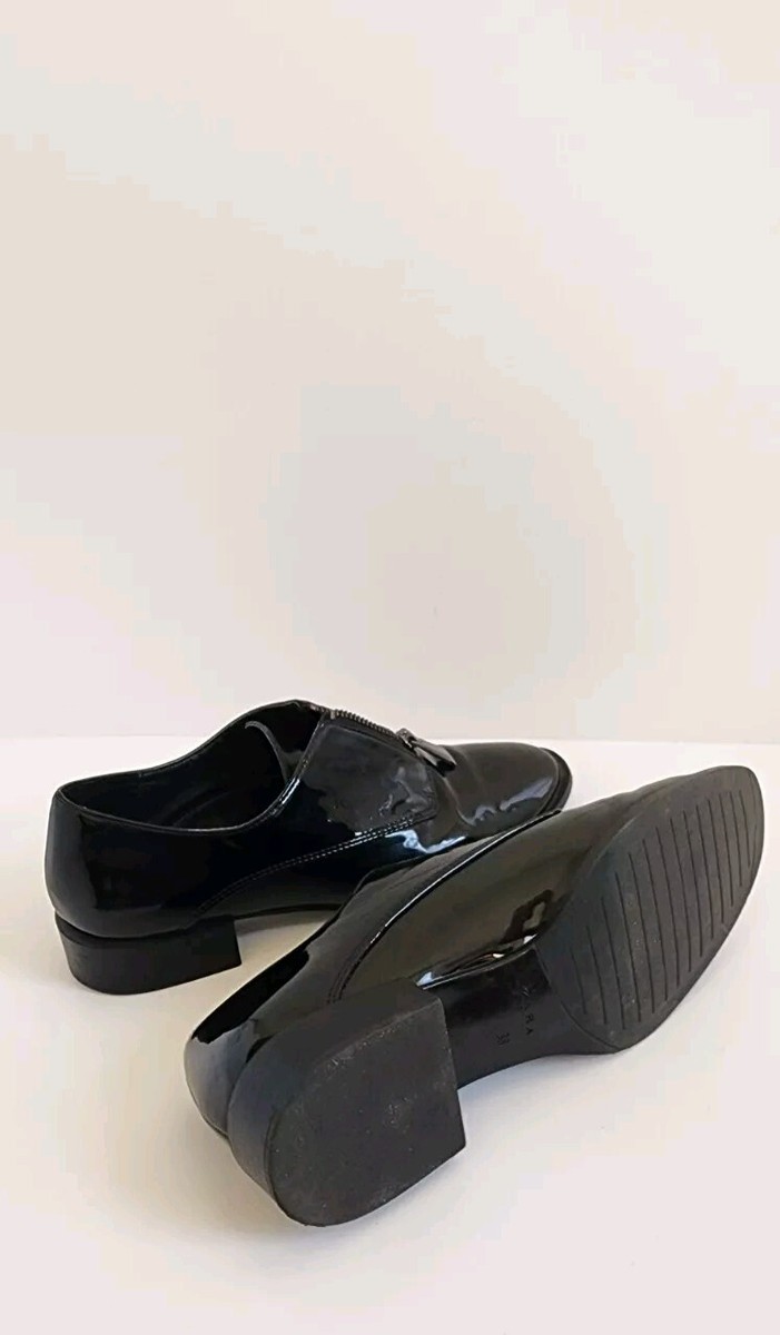 Zara Black Patent Loafers Zip Detail Shoes 7.5 | eBay