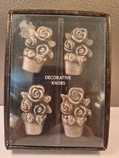 Decorative Knobs Cabinet Drawer Door Pulls Handles Pewter Floral Design Ct 4 NIB