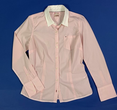 Tommy hilfiger camicia donna slim usato L rosa a righe blusa manica lunga T7874 - 第 1/12 張圖片