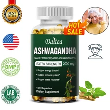 Organic Ashwagandha Capsules 2000mg with Black Pepper Root Powder