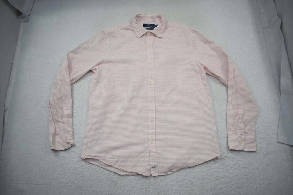 Vineyard Vines Slim Fit Cooper Shirt Linen Pink Striped Long Sleeve Mens Medium - Image 4 of 4