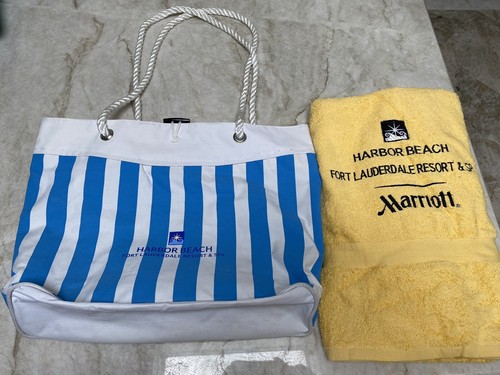 Marriott Harbor Beach Resort FORT LAUDERDALE Tote & 1 Breach Towel 35”X70” Gold - Picture 2 of 10