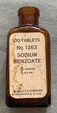 Vintage Sodium Benzoate 100 Tablet - Empty Brown Bottle Glass