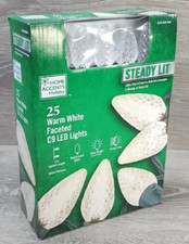 HOME ACCENTS 25 C9 Faceted Warm White LED Lights 16ft Steady Lit NEW Christmas