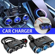 New 12V 3Way Car Cigarette Lighter Socket Splitter 2 USB Charger Power Adapter)