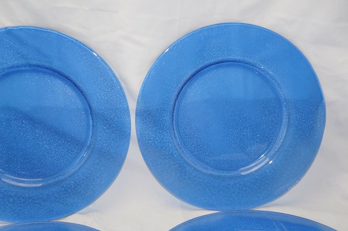 Blue Textured Glass (4) Dinner Plates, 10 3/4" - Picture 8 of 10