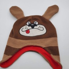 IXtreme Kids Hat Trapper Boy Doggie Face Floppy Ears Brown Tan Striped Ear Flaps