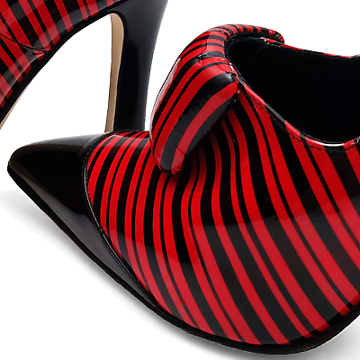 Manolo Blahnik Red & Black Striped Pointed-Toe Pumps Size 37 Manolo Blahnik Red & Black Striped Pointed-Toe Pumps Size 37