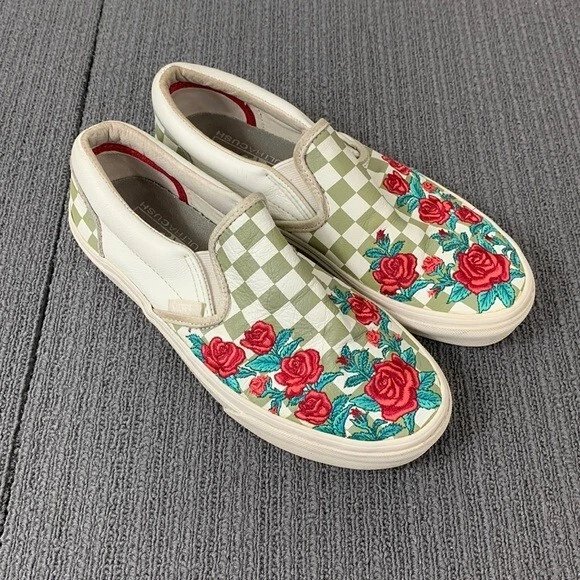 Pijnstiller Golf Mens Vans Loafers Unisex Size Mens 6 Womens 7.5 Rose Embroidery Checkered Slip on  DX | eBay