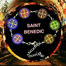 CATHOLIC BRACELET 🇬🇧 SIX SAINT BENEDICT COIN BRACELET 🎸RELIGIOUS ITEM