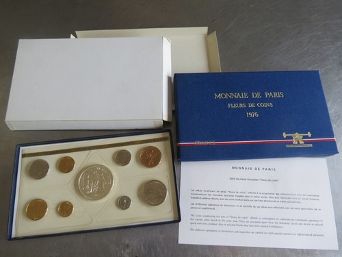 MONNAIE DE PARIS FLEURS DE COINS 1976 France (Silver 50 Francs) French Coin Set