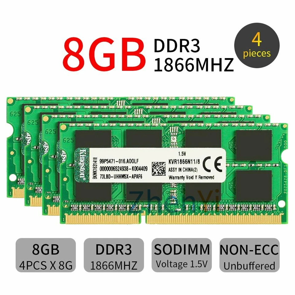 32GB 16GB 8GB DDR3 1866MHz KVR1866N11/8 SODIMM Laptop Memory RAM Kingston LOT BT - Image 2 of 4