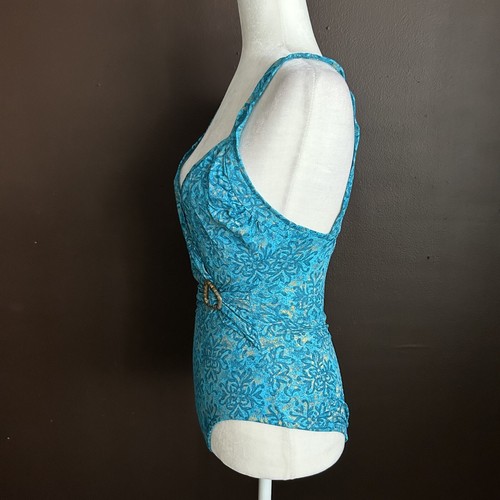 Traje de baño Elizabeth Stewart talla 6 envoltura de una pieza fruncido azul azulado dorado retro - Imagen 2 de 7