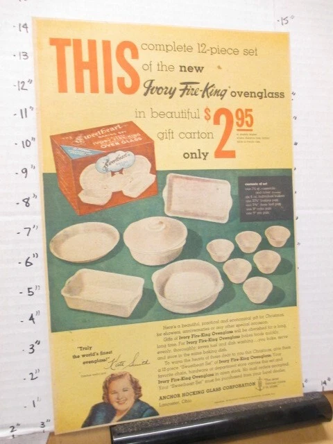 newspaper ad 1948 ANCHOR Hocking Fire King oven glass cookware Kate Smith