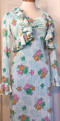 Brandye California Maxikleid Größe S Small 2 Stück blau Blumenmuster Vintage Kleid - Bild 12 von 15