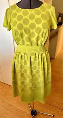 Sara Campbell Black Polka Dot Under Sheer Lime Green Fit & Flare Dress Sz 10