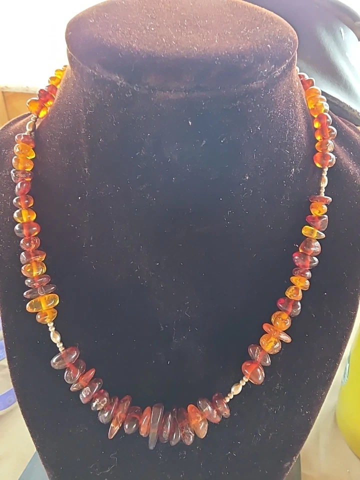 Necklace Genuine Baltic Amber W Sterling Bead Spacers 16" Handmade - Image 3 of 4