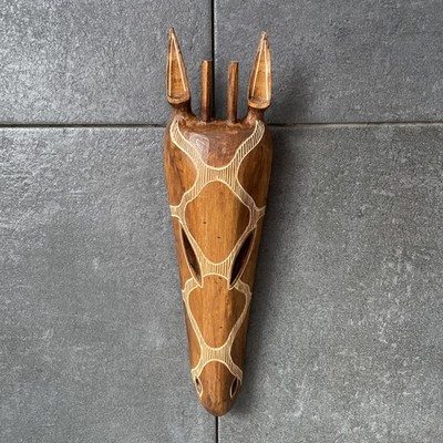 49 cm handgeschnitzte Giraffenmaske aus Holz 