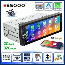 Single 1Din 6.9" Android14 Car Stereo Wireless Apple CarPlay BT USB FM Radio+AHD