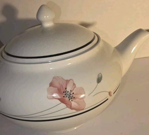 Vintage Made in England Teapot Pink Poppy Flower Black Stripe - Picture 8 of 16