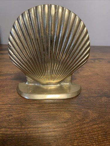 Vintage Bookend Brass Scallop Shell Seashell Nautical Beach House Decor 4”x 5”