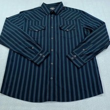 Gibson Trading Co Western Shirt Mens Large Navy Blue Striped Pearl Snap Cowboy